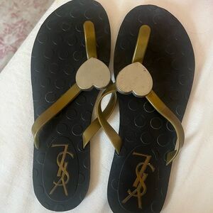 YSL black gold silver heart jelly Sandals
